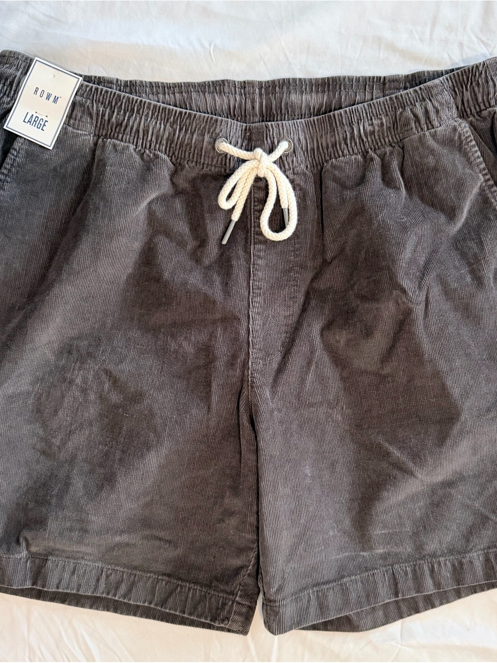 ROWM The Nomad Men's Gray Corduroy Drawstring Shorts Pockets Cotton 7" NWT